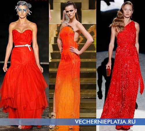Длинные оранжевые платья от Vivienne Westwood, Versace, Salvatore Ferragamo