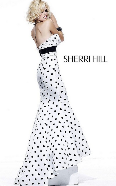 Длинное платье белое в горошек на выпускной 2012, Sherri Hill