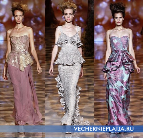 Вечерние длинные платья с баской от Badgley Mischka