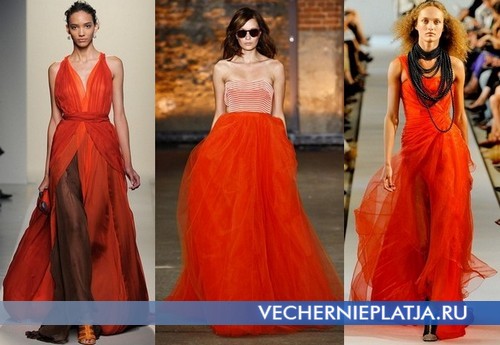 Красные вечерние платья 2012 длинные от Bottega Veneta, Christian Siriano, Oscar de la Renta