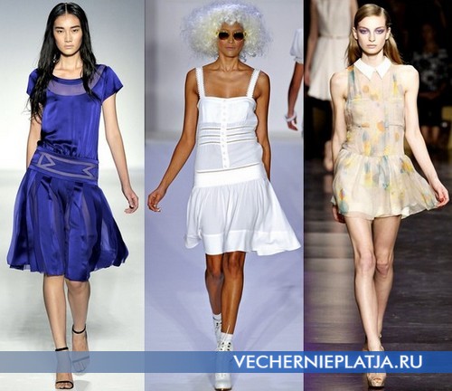 Модные платья с заниженной талией и расклешенной юбкой от Alberta Ferretti, Bebe, Cacharel