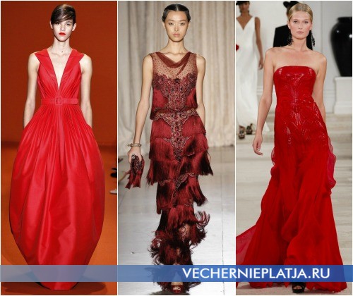 Выпускные платья 2013 красного цвета фото Andrew Gn, Marchesa, Ralph Lauren