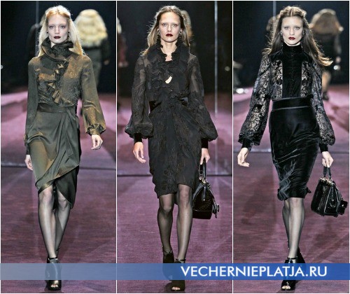 С чем носить шифоновое платье зимой – на фото коллекция Gucci Осень-Зима 2012-2013