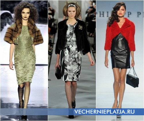 Вечерние платья с болеро из меха Осень-Зима 2012-2013 от Badgley Mischka, Oscar de la Renta и Philipp Plein