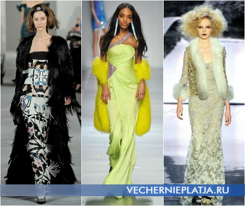 С чем носить длинное вечернее платье зимой – на фото Oscar de la Renta, Blumarine, Badgley Mischka