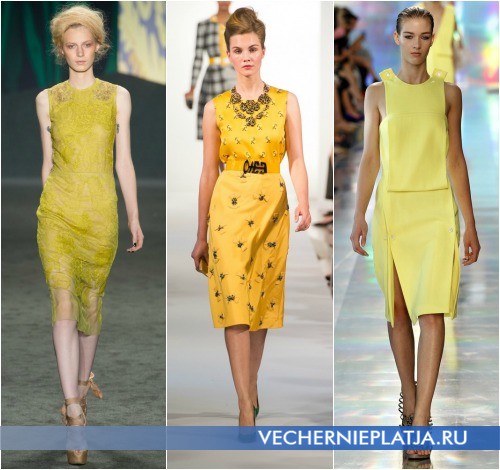 Платье-футляр  желтое в коллекциях Vera Wang, Oscar de la Renta, Christopher Kane