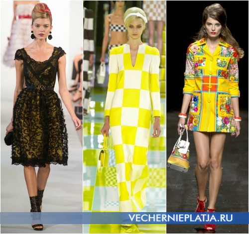 Модели желтых платьев 2013 от Oscar de la Renta, Louis Vuitton, Moschino