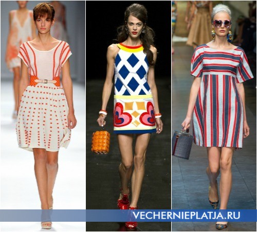 Короткие платья с принтом на лето 2013, на фото модели Cacharel, Moschino, Dolce & Gabbana