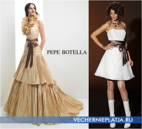 Свадебное платье с коричневым бантом, на фото модели Pepe Botella и Brinkman