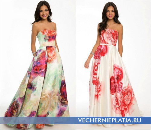 Яркие выпускные платья с цветочными узором
